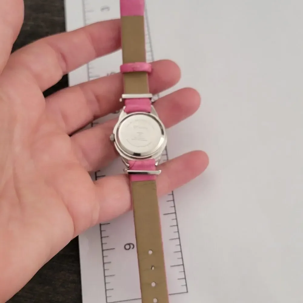 Disney Minnie Mouse Girls Watch Silver Dial Pink Strap Charms Silver Case Analog